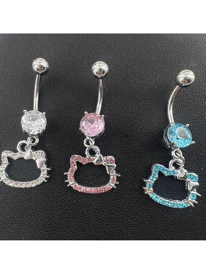 SANRIO 1件，Hello Kitty水钻可爱吊坠肚脐环穿刺饰品，欧美跨境饰品