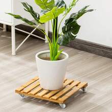 Thickened Bamboo Rolling Plant Pot Stand Mobile Square Flower Pot Base With Wheels Home Balcony Garden Plant Display Rack - 25cm*5cm*25cm - View 2