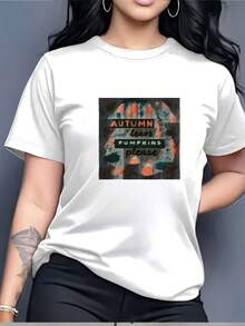Camiseta Under The Radar Hojas de Otoño Calabazas - Camiseta Gráfica Suave de 180G, Regalo Perfecto para Familiares y Compañeros de Trabajo, Ideal para Celebraciones de Acción de Gracias y Cosecha - Camiseta Unisex de Estilo Urbano Vintage, de Algodón, Manga Corta, Cuello Redondo y Corte Holgado - Blanco - Ver 1