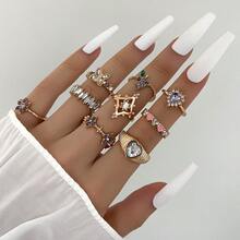 9件套粉色爱心、蝴蝶、紫色水晶、葡萄花、几何戒指，时尚女士饰品 - 戒指九件套 - 查看 7