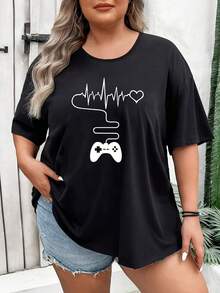 Women's Cotton T-Shirts, Round Neck, Casual Style - Loose And Comfortable Casual T-Shirt For Women Video Game Lovers, With Letter Print - Suitable For Home And Sports Wear, Loose Spring/Summer Clothing For Women - New Product Launch, Simple T-Shirt For Everyday Wear. - 黑色 - 查看 7