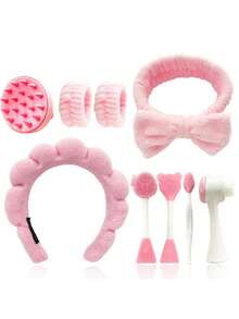 Bộ 9 món rửa mặt và chăm sóc da – Băng đô cài tóc cao + Băng đô scrunchie + Cọ rửa mặt silicon, Vòng cài tóc chống trượt dùng cho trang điểm và chăm sóc sắc đẹp hàng ngày. - Nhiều màu - Xem 8
