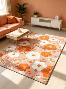 1 件粉色花卉图案地毯，可爱游戏垫，装饰地毯，卧室装饰，小地毯，地毯，家居装饰，户外地毯，可水洗地毯，毕业/母亲节礼物 - 彩色 - 查看 3