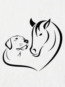 Women's Modern, Casual T-Shirt, Perfect For Parties And Lounging At Home, 100% Cotton, Loose Fit. Graphic Tees Creative Dog & Horse Print Casual T-Shirt, Round Neck Short Sleeves Slight Stretch Tee, Women's Activewear Graphic 100% Cotton - 白色 - 查看 3