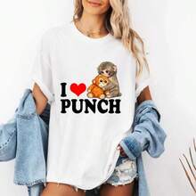 Premium T-Shirt With Cute Cartoon Gorilla Print I ❤️ PUNCH Text Design For Casual Daily Wear - Warm, Comforting, Soft, Endearing, Cute, Adorable, Unique, A Great Gift Idea. - 白色 - 查看 6