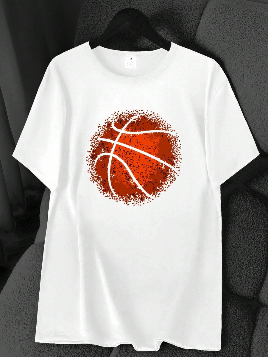 Basketball Print T-Shirt. Available In 6 Colors, Short Sleeves, Crew Neck, High-Stretch Casual Sports Top. Machine Washable. Suitable For Spring And Summer. Can Be Worn In All Seasons. Women's Clothing. Elegant Party Outfit, T-Shirt For Elegant Ladies, Blouses Suitable For Curvy Women, Casual Wear, Cool And Sweat-Free Summer Wear, Fun Letter Print. - 白色 - 查看 1