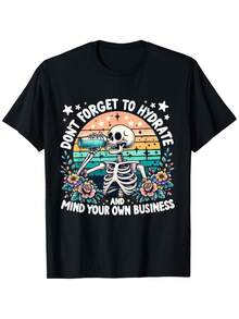 Funny Skull Print T-Shirt "Don't Forget To Hydrate And Do Business Discreetly" - 180gsm Crew Neck T-Shirt, Unisex, Casual Wear With Skull And Money Design, Sizes 1X-5X, Black Business T-Shirt, Machine Washable. - 黑色 - 查看 6