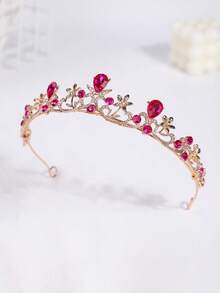1pc Elegant Alloy Bridal Crown, Suitable For Women's Wedding, Party, Princess Headpiece - Hot Pink - View 2