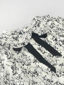 Retro Print A-Line Dress With Short Sleeves, Elegant Summer Style 2026 - White - View 5