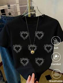 180g Made In Mexico, Spring/Summer 2026 Fashion Short Sleeve T-Shirt, Cartoon Print, Couple Style, Underwear/Outerwear, Casual Round Neck For Office, Unisex One Piece Top - 黑色 - 查看 1