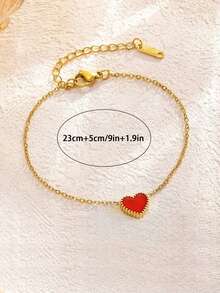 1 chiếc vòng chân nữ bằng thép không gỉ mạ vàng, mặt dây chuyền hình trái tim tráng men đỏ, kiểu dáng tối giản, thích hợp cho kỳ nghỉ biển hoặc đeo hàng ngày. Quà tặng - hình trái tim - Xem 3