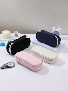 1pc Back To School Minimalist Solid Color Large Capacity Student Stationery Pencil Case, Multi-Layer Classified Storage Pencil Pouch, Campus Large Capacity Desktop Stationery Accessories Storage Bag, Multi-Functional Dormitory Cosmetic Storage Bag, Can Be Used To Store Pens, Rulers, Erasers And A Series Of Storage Pencil Boxes,Back To School - Multicolor - View 3