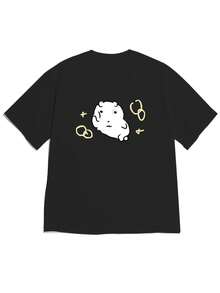 Women's T-Shirt With Funny Lazy Cat Print And Golden Ring - Short Sleeve T-Shirt, Loose Fit And Dropped Shoulders, Ideal For Spring/Summer Casual Outfits, Fun And Original Style For Meme Lovers And Everyday Wear - High Quality For Summer - 黑色 - 查看 7