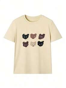 Cute And Casual Short-Sleeve T-Shirt, Fashionable Short-Sleeve T-Shirt For Spring And Summer 2026, Made In Mexico, 180 Grams. Cartoon Print, Couple Design, Suitable For Indoor Or Outdoor Wear. Crew Neck, Unisex, Ideal For Office And Leisure. One-Piece Pack. - APR-P631577SLNDXZGY611 - 查看 2