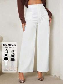 Tall Pantalones anchos de cintura alta y estilo casual para mujer, de unicolor - Blanco - Ver 1