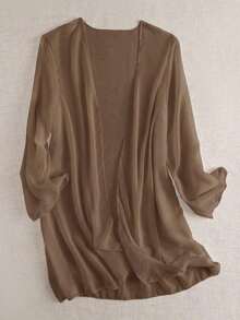 Swim Basics Kimono de manga larga de unicolor para mujer como cubierta casual - Marrón - Ver 3