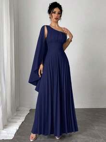 Nuevo vestido plisado sin mangas de color azul claro versátil para mujer, atuendo de vacaciones, vestido de verano - Azul marino - Ver 2