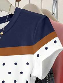 Set de 3 blusas de mujer con estampado de rayas, cuadros y gráficos, de manga corta y con efecto de cintura ceñida - Multicolor 9 - Ver 3
