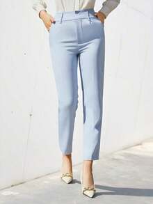 Pantalones de traje ajustados de nueve puntos para mujer - Celeste - Ver 1
