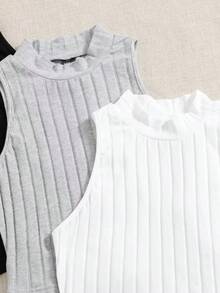 Top de tanque casual sólido de cuello redondo acanalado para el verano - Multicolor 2 - Ver 4