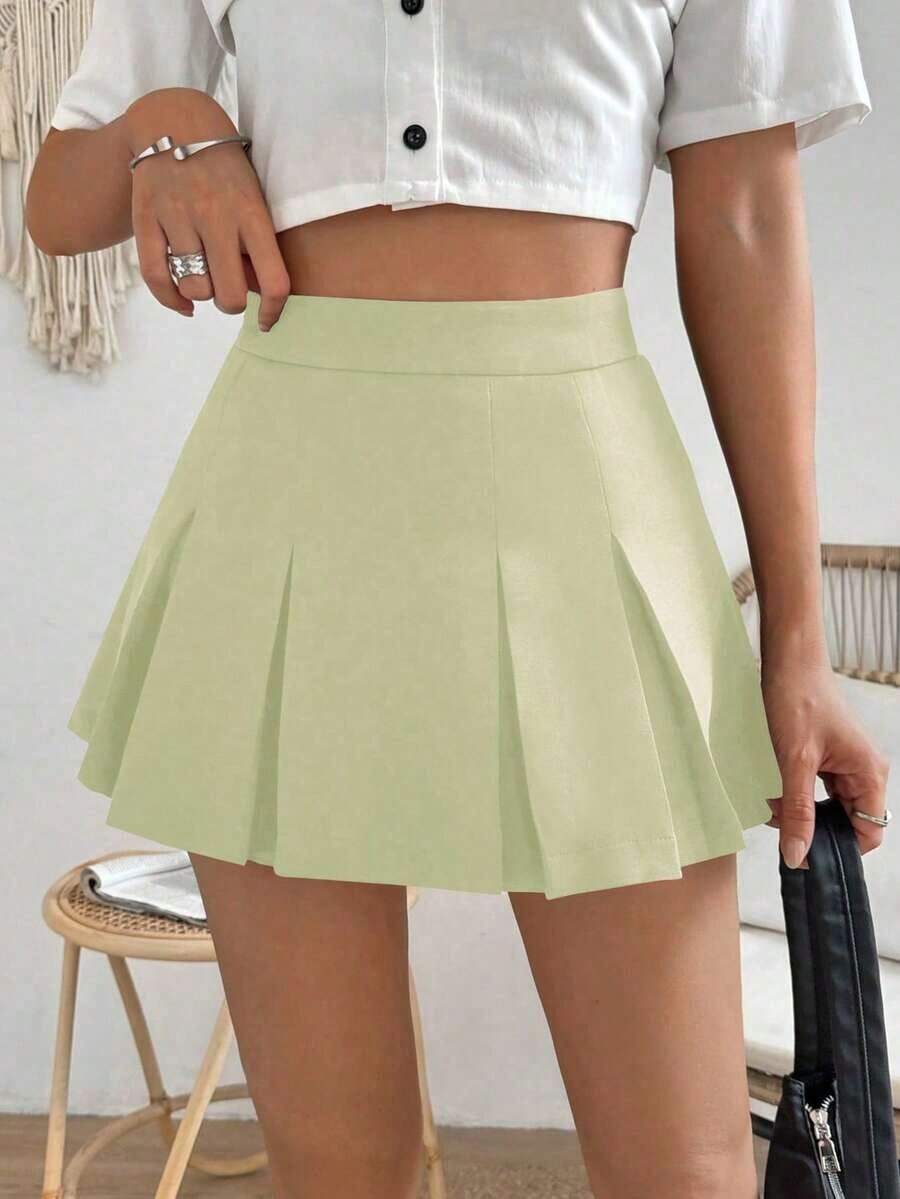 Falda minimalista de unicolor y estilo informal y elegante para mujer - Verde lima - Ver 1