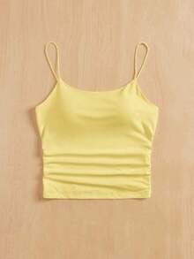 Camiseta ajustada con cuello redondo, almohadilla en el pecho y transpirable.Camisola básica para mujer sin sujetador - Amarillo - Ver 3