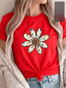 Multicolor Floral Mandala T-Shirt - 黑色 - 查看 2