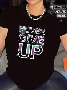Camiseta negra informal de manga corta con cuello redondo para hombre,Camisetas Para Mujer Camiseta exclusiva y2k Never Give Up, diseño vibrante y motivador ideal para el gimnasio o uso diario, perfecta para quienes buscan un estilo único y atrevido, atrévete a lucirla y expresa tu pasión por la moda contemporánea, solo una pieza disponible - Negro - Ver 6