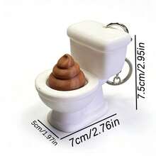 1pc Funny Toilet Poop Button Keychain, Prank Stress Relief Pendant - White - View 10