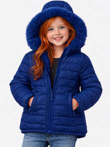 Women's Children's Jacket With Plush Lining Women's Puffer Blouse - Navy Blue - View 2