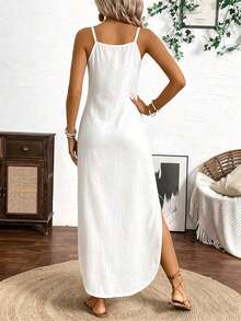 Vestido Maxi de Tirantes Finos con Rayas Verticales Multicolor para Mujer BDSHJKa - Blanco - Ver 2
