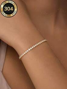 1 chiếc vòng tay tennis tròn bằng đồng đính đá Zirconia tối giản, phù hợp cho cả nam và nữ đeo hàng ngày. - vàng 1 - Xem 5