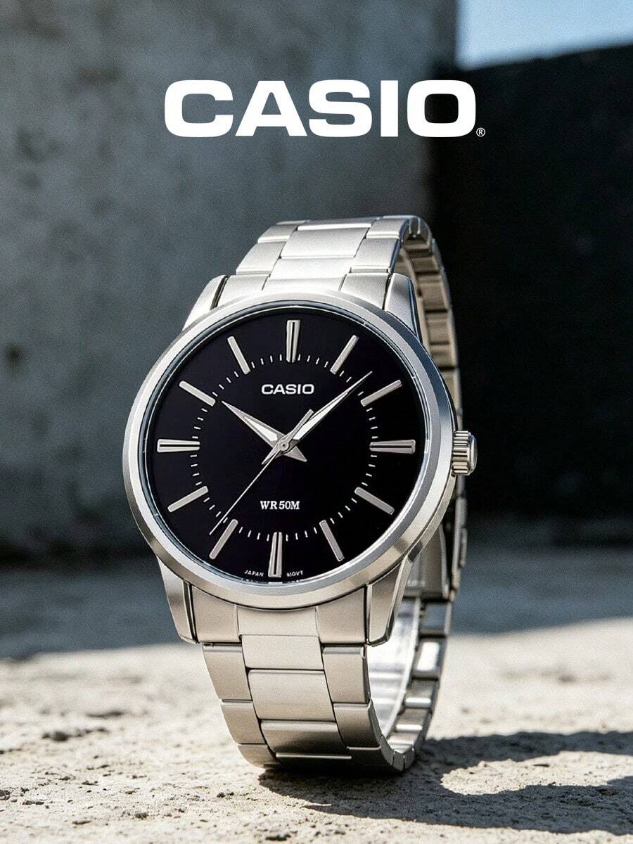 Casio 男士商务石英模拟腕表,不锈钢表带,黑色表盘,型号 MTP-1303D-1AVDF,适合商务日常佩戴,男士礼物 - 黑色 - 查看 1
