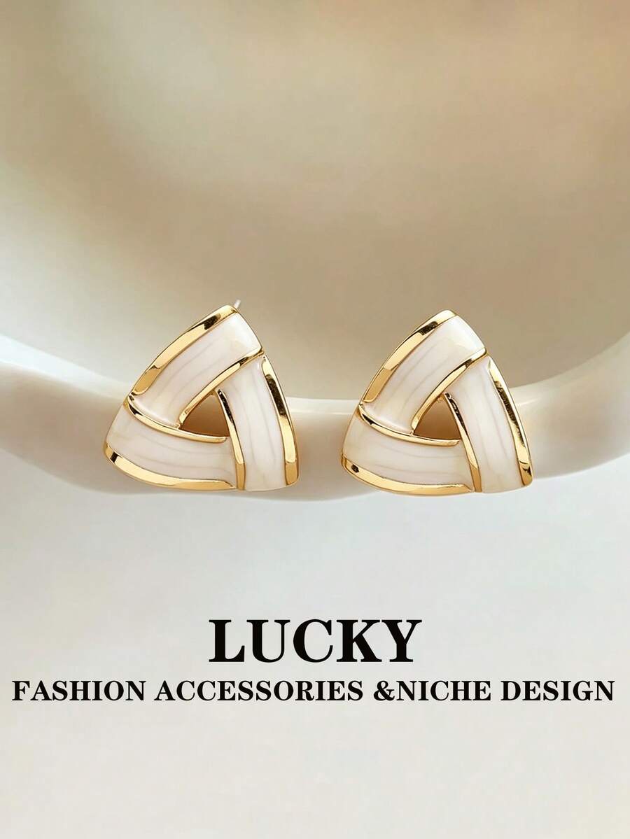 1 par de pendientes elegantes y minimalistas de estilo retro geométrico, pendientes de lujo versátiles adecuados para uso diario, festivales y fiestas de chicas - geometría - Ver 1