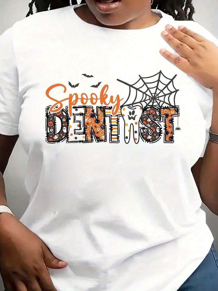 Suave, transpirable y ligero para comodidad durante todo el día. Camiseta de Halloween de Dentista Espeluznante, Divertida Camiseta de Diente de Fantasma, Camiseta para Grupo de Dentistas, Regalo para Dentistas, Fiesta de Halloween. Cuello redondo clásico con un corte relajado que favorece todas las formas del cuerpo y es fácil de combinar con jeans, pantalones cortos y leggings. - Blanco - Ver 1