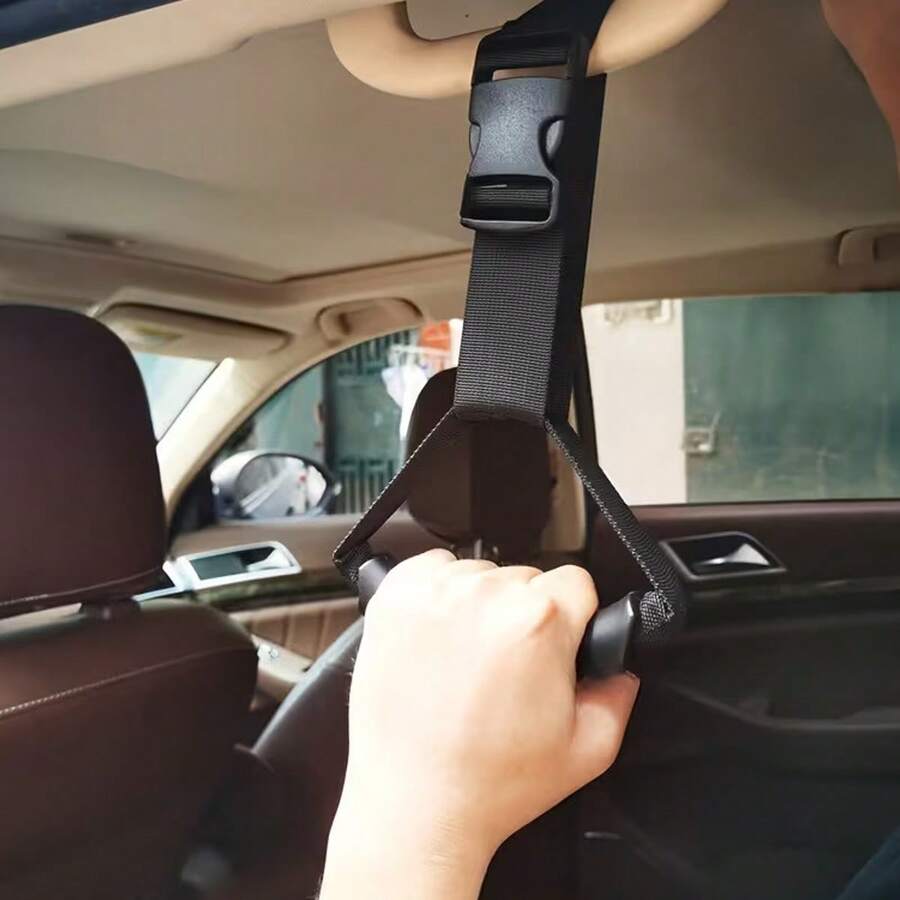1件装重型汽车门把手辅助带,带可调节绑带 - 防滑握把,易于安装,兼容大多数车型 - 适用于老年人、残疾人、关节炎患者、行动不便人士 - 辅助开门/关门,辅助上下车,符合人体工程学设计,结构坚固,关节炎辅助带,汽车配件,车顶扶手,汽车内饰配件 - A - 查看 1