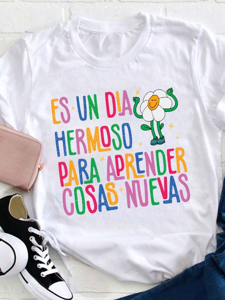 1 Piece. This Is A Wonderful Day To Learn New Things. Spanish Teacher T-Shirt, Loose Fit, Casual Crew Neck T-Shirt For Women, 180g, 100% Cotton. - 白色 - 查看 1