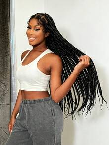 360° Seamless Box Braid Lace Front Wig, Extra Long Full Lace Box Braid Wig With Baby Hair, Suitable For Synthetic Braided Wig - Black - View 1