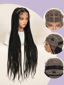 360° Seamless Box Braid Lace Front Wig, Extra Long Full Lace Box Braid Wig With Baby Hair, Suitable For Synthetic Braided Wig - Black - View 8