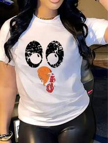 Women's Casual Short Sleeve T-Shirt, 1 Piece, 100% Thick Cotton - Comfortable Round Neck, Soft And Attractive Top - Cotton Short Sleeve T-Shirt, Round Neck, Urban Vintage Style, Unisex And Loose Fit - 白色 - 查看 2