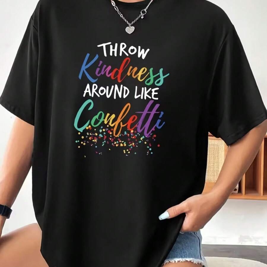 Printed T-Shirt For Men And Women - 黑色 - 查看 1