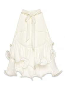 Women's Halter Neck Ruffle Top, Sleeveless Tiered Ruffle Blouse With Textured Chiffon Fabric, Flowy Silhouette For Versatile Styling - White - View 2