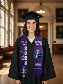 Personalized Galaxy Graduation Sash With 2 Custom Photos & Custom Text, Starry Sparkle Graduation For Class Of 2026, Printed Graduation Shawl With Your Memories & Inspirational Quote For Ceremony - Multicolor - View 7