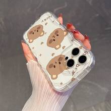 1pc Fashionable TPU Material Phone Case With 3 Bear Head Elements, Milky Wavy Pattern, Thick Shockproof Precise Cutout Lens Protection, Compatible With IPhone/ Galaxy/Transsion, Ideal Choice For Fashion Lovers With Minimalist Design - Clear - View 3