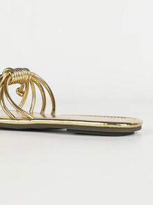 French Elegant Bowknot Open Toe Flat Sandals - Gold - View 6