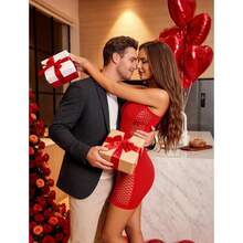 Womens Lingerie Fishnet Dress Mesh Badydoll Fishnet Bodysuit See Through Chemise - Merah Kardinal - View 4