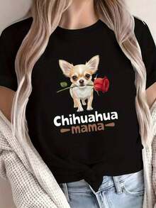 GiftCamias Graphic Camis - Women's Red Camis - Camis With Chihuahua Holding A Rose Graphic - Pure Cotton Camis, Soft And Breathable - Casual Top For Pet Lovers - Fun Gift Idea For Dog Moms, Dog Camis, Comfortable Fit - 100% Cotton - 黑色 - 查看 1