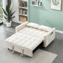3 In 1 Convertible Sleeper Sofa Bed, Modern Pull Out Couch Bed, Adjustable Backrest, Velvet Loveseat Futon Sofa With Pillows & Pockets For Living Room Apartment - 米色 - 查看 8
