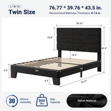 Allewie Twin/Full/Queen/King Size Platform Bed Frame With Fabric Upholstered Headboard And Wooden Slats Support, Fully Upholstered Mattress Foundation, No Box Spring Needed, Easy Assembly, Black - Black - View 8