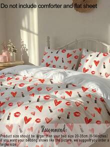2pcs/3pcs Watercolor Heart-Shaped Lip Print Lipstick Digital Printed Duvet Cover Set (1 Duvet Cover +2 Pillowcases Without Cores), Soft And Skin-Friendly Polyester Chemical Fiber For Daily Use, Suitable For All Four Seasons In The Master Bedroom, Guest Bedroom And Secondary Bedroom - Multicolor - View 8